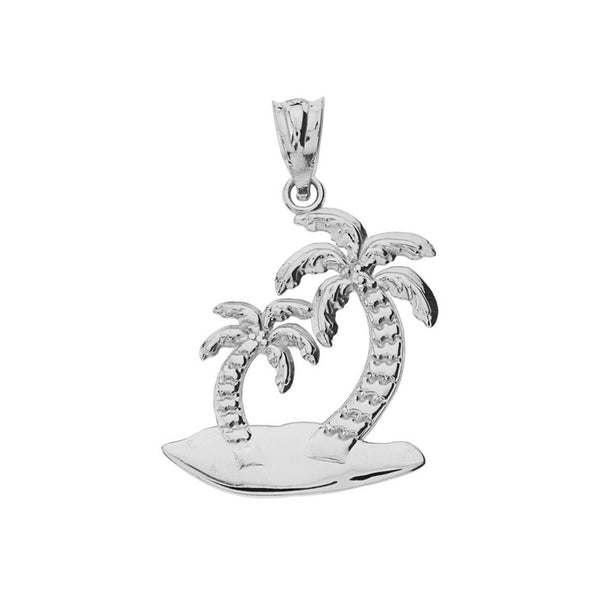14K Solid Gold Palm Tree Charm Pendant Necklace