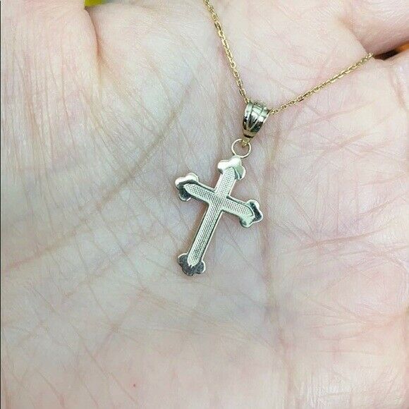 Solid 10k Yellow Gold Dainty Greek Orthodox Cross Pendant Necklace