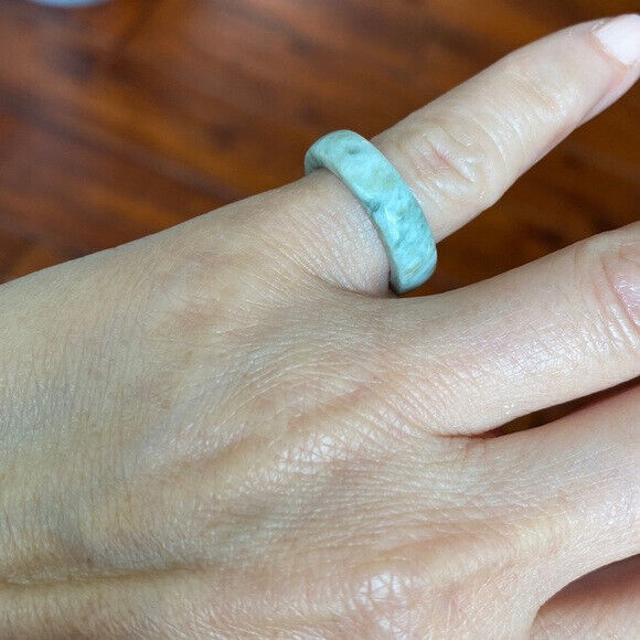 Flat Natual Jade Band Ring Size 4.5 - Unisex Width 5mm