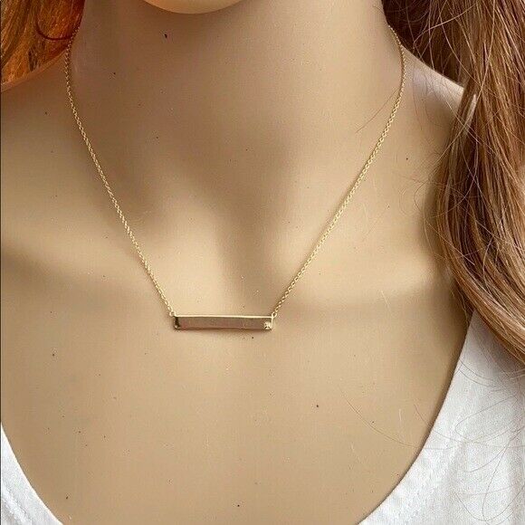 Fine Silver Yellow Gold Minimalist Horizontal Bar Geometric Diamond Necklace