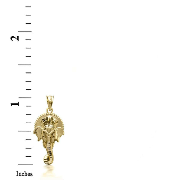 14K Solid Yellow Gold 3D Hindu Elephant God Ganesha Pendant Necklace