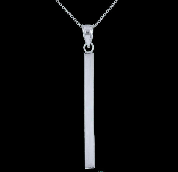 14K Solid White Gold Vertical Thin Straight Bar Geometric Necklace