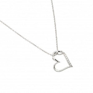 925 Sterling Silver Rhodium Plated Slanted Heart Pendant Necklace 16"-18"