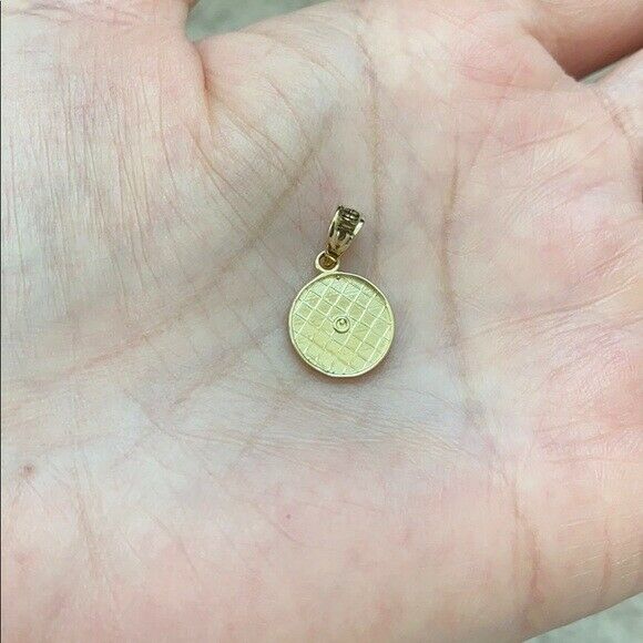 Solid 14k Yellow Gold Mini Hammered Round Small Disk Disc Pendant Necklace