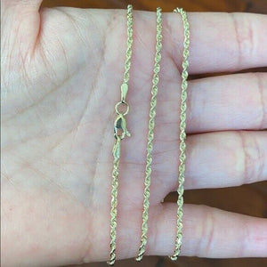 14 k Real Yellow Gold 1.8 mm Solid D/C Rope Chain Necklace 16",18",20",22",24".