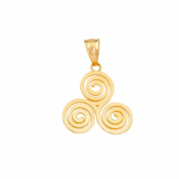 10k or 14k Solid Gold Swirl Celtic Knot Triskele Triskelion Pendant Necklace