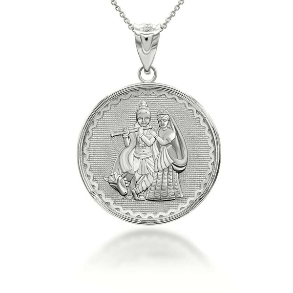 925 Sterling Silver Radha Krishna Hindu Pendant Necklace