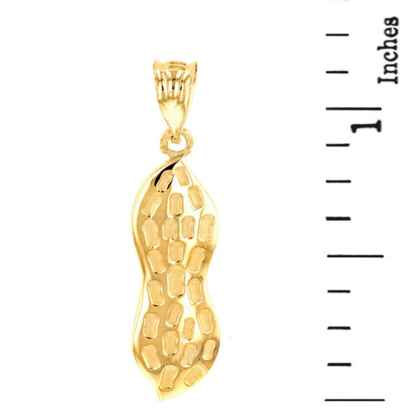 14K Solid Yellow Gold Peanut Ground Nut Pendant Necklace