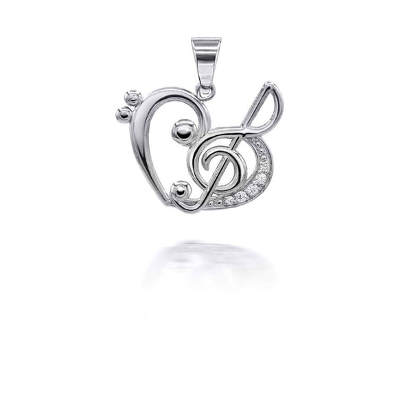 14K Solid Gold Music Heart Treble Clef Pendant Necklace - Yellow, Rose, or White