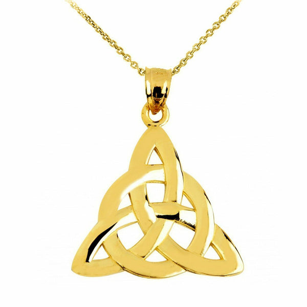 Solid Yellow Gold 14K Celtic Trinity Endless Knot Charm Pendant Necklace