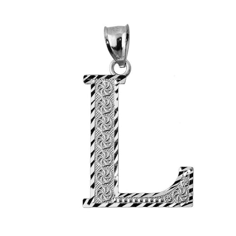 Sterling Silver Initial Letter L Pendant Necklace - Large, Medium, Small Diamond-cut