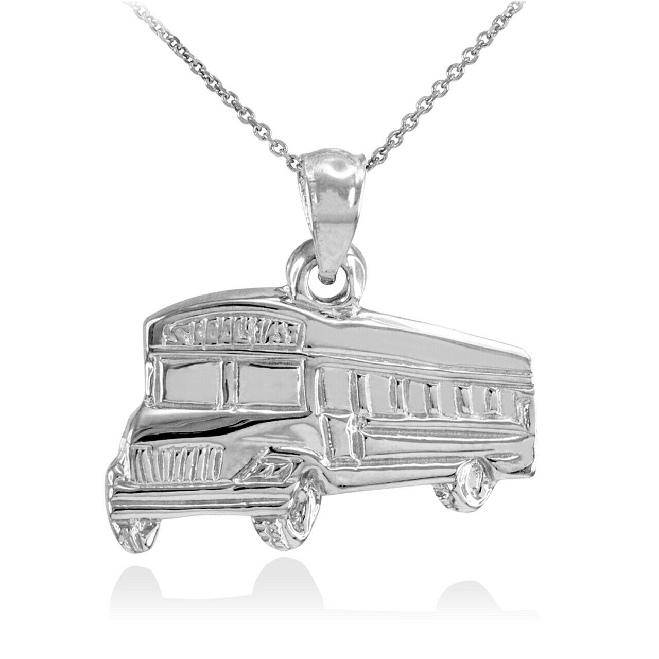 925 Sterling Silver School Bus Transportation Field Trip Pendant Necklace