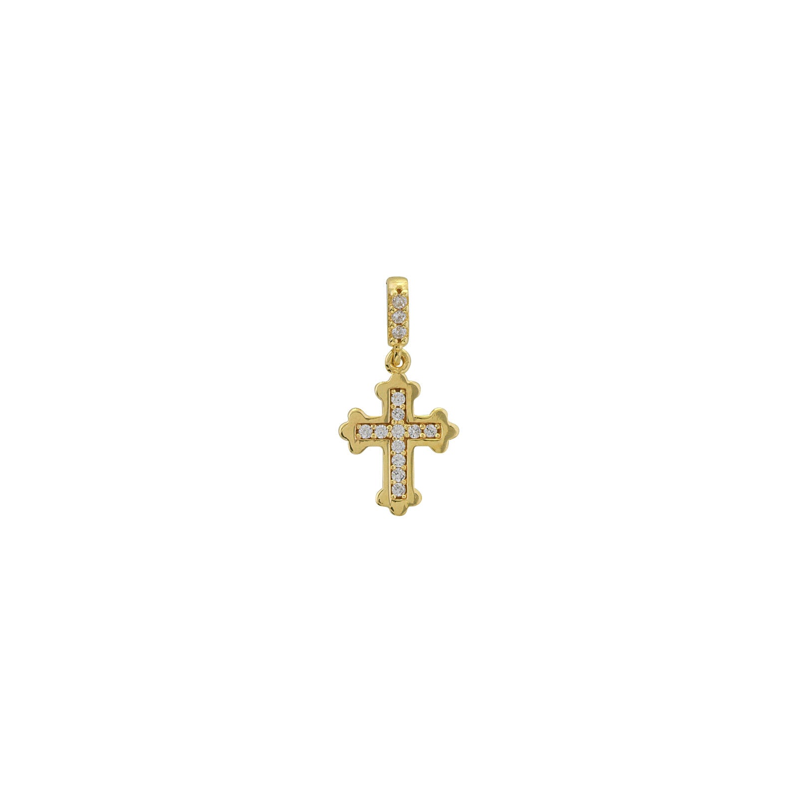 14k Solid Real Yellow Gold Small Mini CZ Cross Pendant Necklace
