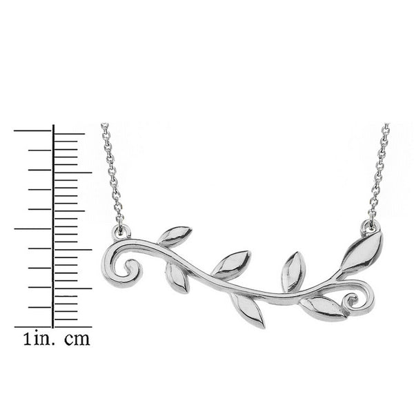 925 Sterling Silver Olive Leaf Branch Horizontal Necklace 16", 18", 20", 22"