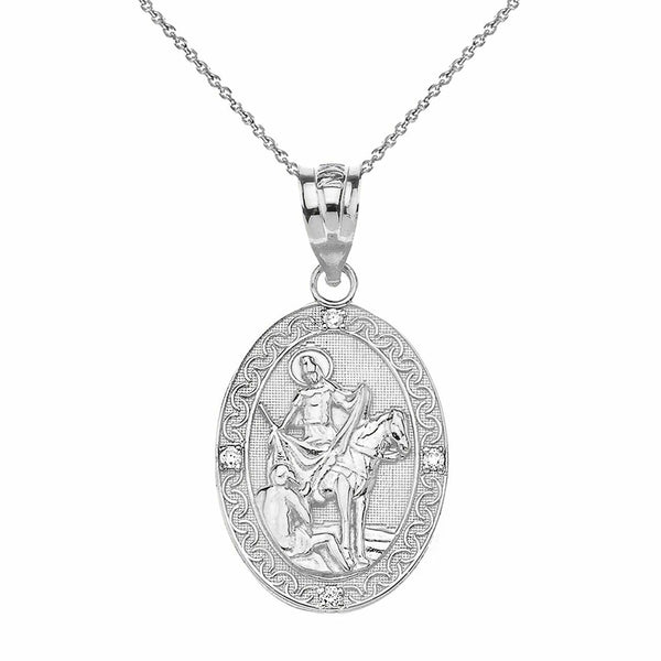 925 Sterling Silver Saint Martin of Tours Pray for us Oval Pendant Necklace