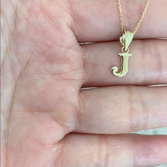 10k Solid Real Yellow Gold Small Mini Initial Letter J Pendant Necklace