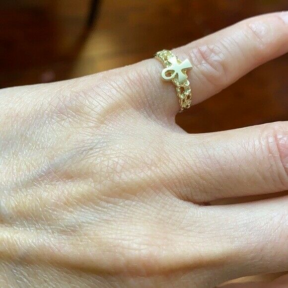 10k Yellow Gold Ankh Cross Nugget Knuckle Ring Size 1, 2, 3, 4, 5, 6, 7, 8
