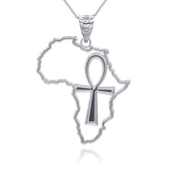 .925 Sterling Silver African Continent Egyptian Ankh Pendant Necklace