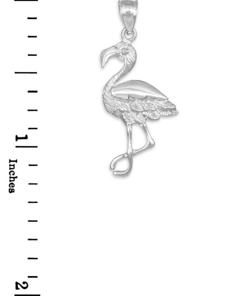 14k Solid White Gold Flamingo Pendant Necklace 16" 18" 20" 22"