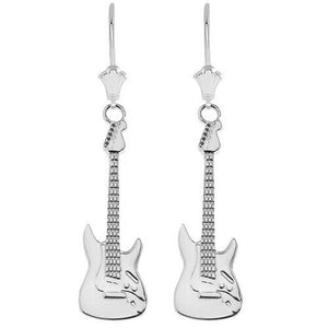 .925 Sterling Silver Electric Rockstar Band Guitar Leverback Earrings