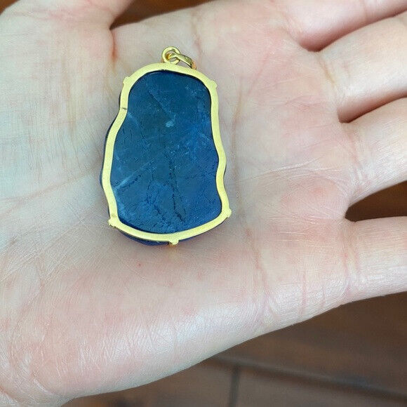 14K Real Solid Gold Carving Jesus Sodalite Christ Head Pendant Charm