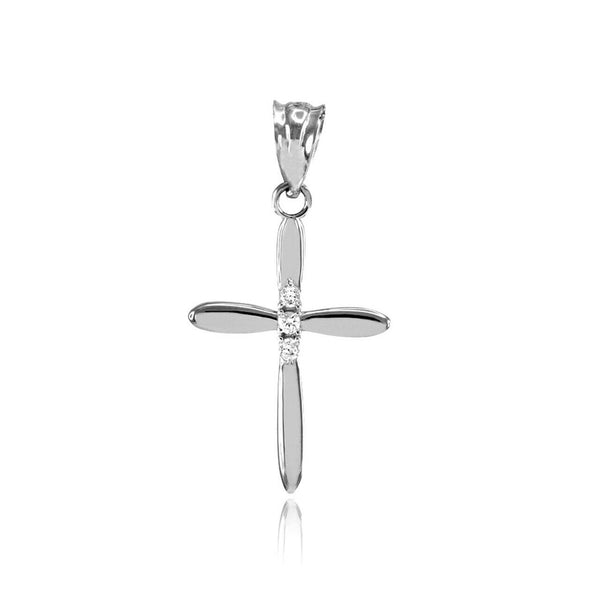 Solid 14k White Gold Dainty Diamond Cross Pendant Necklace 16", 18", 20" 22"
