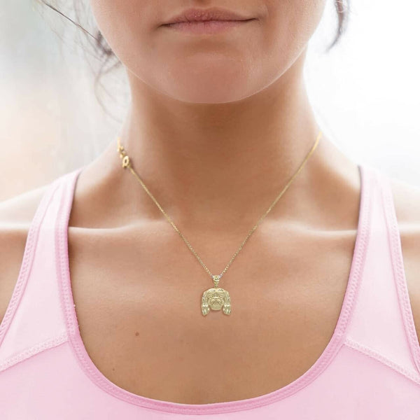 10K Solid Gold Dog Pekingese Pendant Necklace  - Yellow, Rose, White