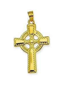 14k Solid Real Yellow Gold Irish Celtic Cross Pendant Necklace 16" 18" 20" 24"