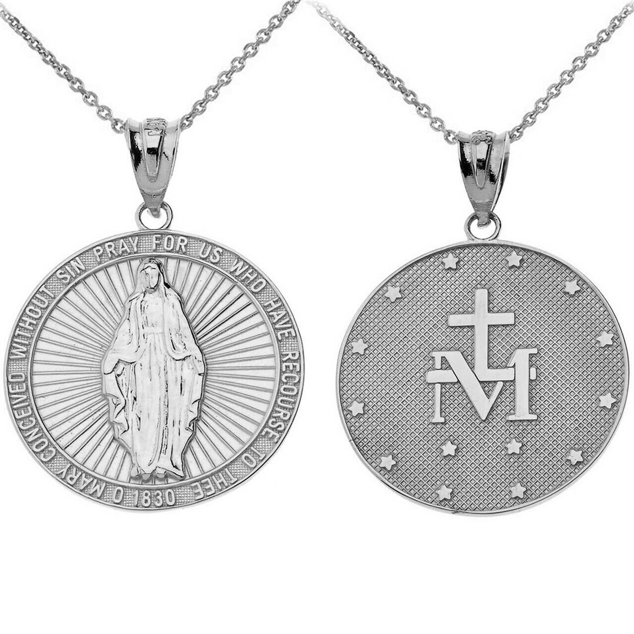 925 Sterling Silver Our Lady of Graces Miraculous Medal Pendant Neckla ...