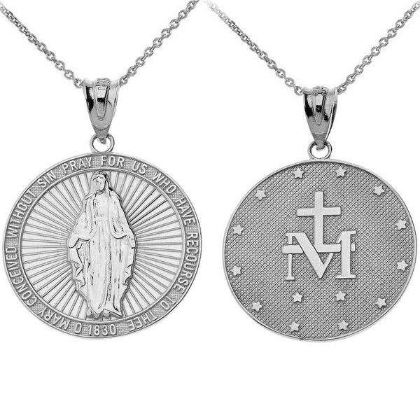 925 Sterling Silver Our Lady of Graces Miraculous Medal Pendant Necklace