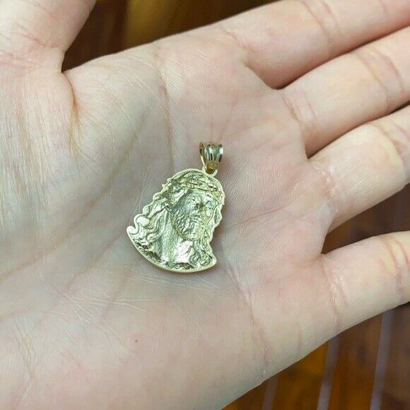 10k Rose Gold Jesus Christ Face Head W. Crown Of Thorns Pendant Necklace S, M, L