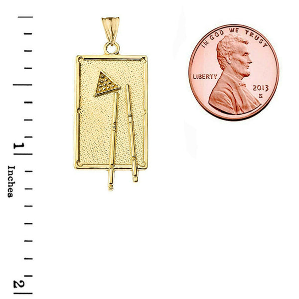 14K Solid Gold Billiards Pool Table Pendant Necklace - Yellow, Rose, or White