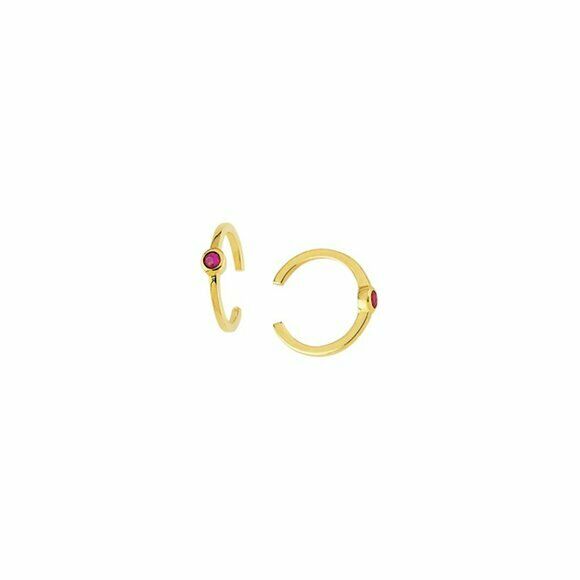 14K Solid Yellow Gold Rubies Ear Cuff Earrings - Minimalist