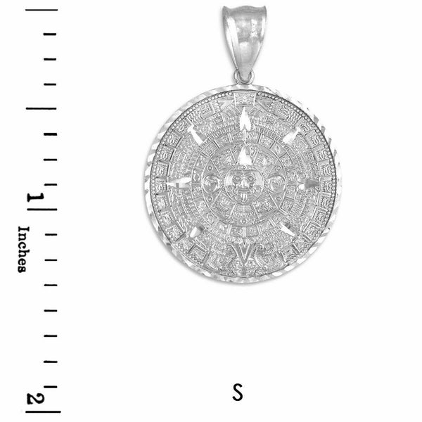 10K White Gold Aztec Mayan Mexico Sun Calendar Pendant - Small, Medium, Large
