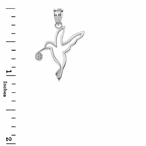 10k 14k Solid Gold Diamond Hummingbi Outline Love Luck Hope Pendant Necklace