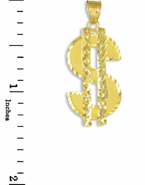 Solid Yellow Gold 14K Dollar Sign Money Pendant Necklace Diamond Cut