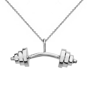 925 Sterling Silver Bent Barbell Dead Lift Weightlifting Pendant Necklace 16"-22