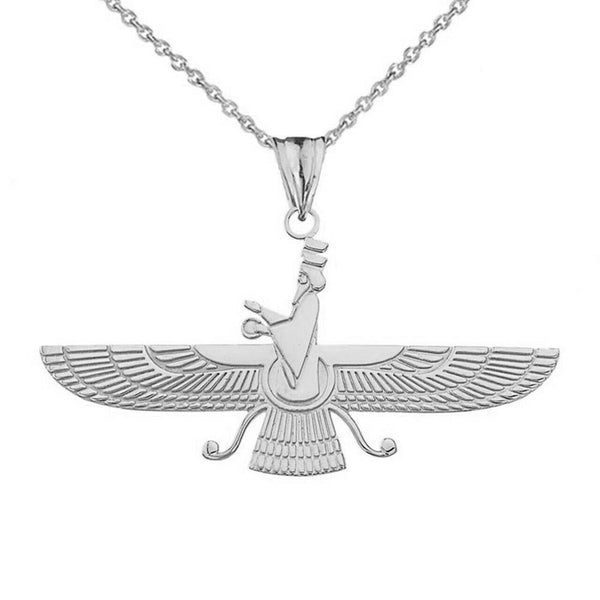 14K Solid Gold Persian God Faravahar Pendant Necklace - Yellow, Rose, or White