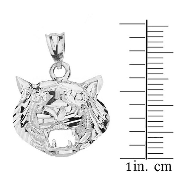 925 Sterling Silver Diamond Cut Roaring Tiger Head Charm Pendant Necklace