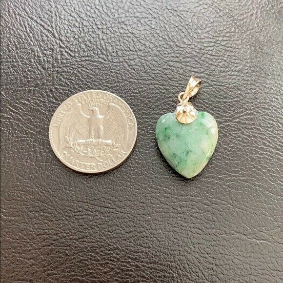 14K Solid Real Gold Genuine Natural Jadeite Jade Heart Pendant Necklace Small