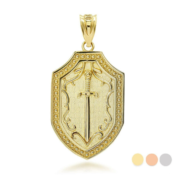 14K Soliid Gold St. Saint Michael’s Sword Shield Pendant Necklace