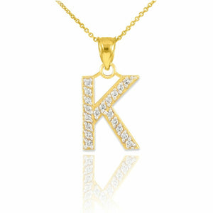 14k Solid Yellow Gold Diamonds Monogram Initial Letter K Pendant Necklace