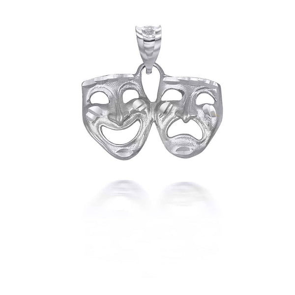 925 Streling Silver Comedy And Tragedy Mask Pendant Necklace 16", 18", 20", 22"