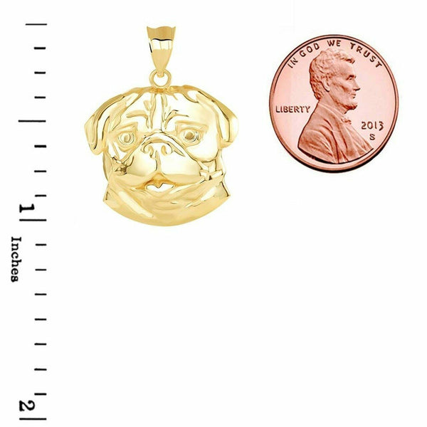 14k Solid Yellow Gold Pug Head Pendant Necklace 16", 18", 20", 22"