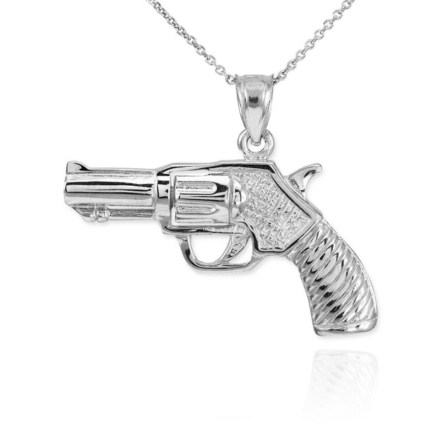 Sterling Silver Revolver Gun Western Pistol Handgun Ammunition Pendant Necklace