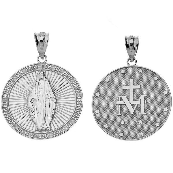 10K Solid Gold Our Lady of Graces Miraculous Medal Pendant Necklace
