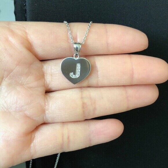 925 Sterling Silver CZ Initial Letter T Heart Pendant Necklace - 16" 18" 20" 22"