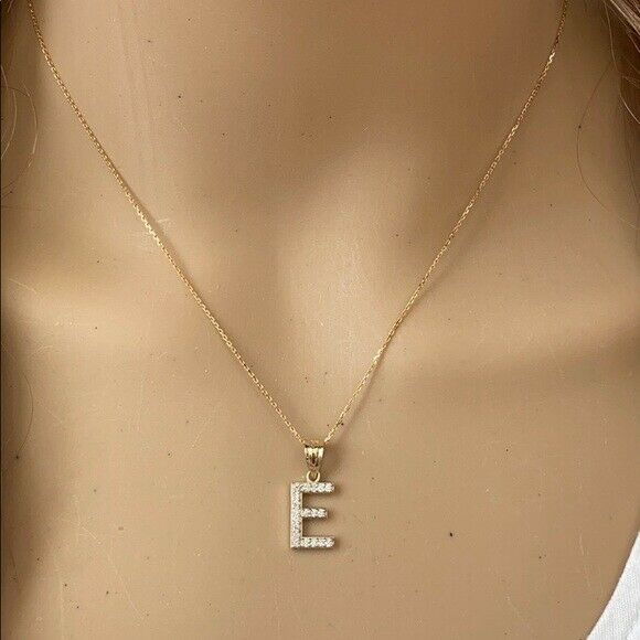 14k Solid Yellow Gold Diamonds Monogram Initial Letter W Pendant Necklace