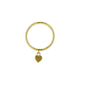 14K Solid Gold Dangle Heart Dainty Ring - Yellow Size 6, 7, 8 Minimalist