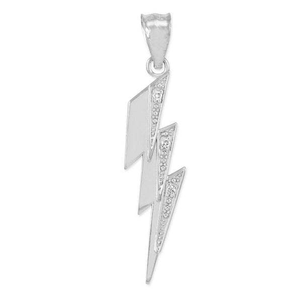 Sterling Silver Thunderbolt CZ Symbolizes Power Authority Charm Pendant Necklace